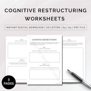 Cognitive Restructuring Worksheets, CBT Worksheets, Cognitive Distortions, Thought Challenging Worksheets, CBT Therapy, Coping Skills, PDF