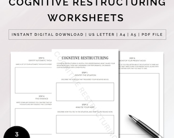 Cognitive Restructuring Worksheets, CBT Worksheets, Cognitive Distortions, Thought Challenging Worksheets, CBT Therapy, Coping Skills, PDF