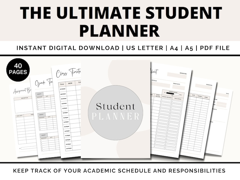 The Ultimate Student Planner Printable, Study Planner, Academic Planner
