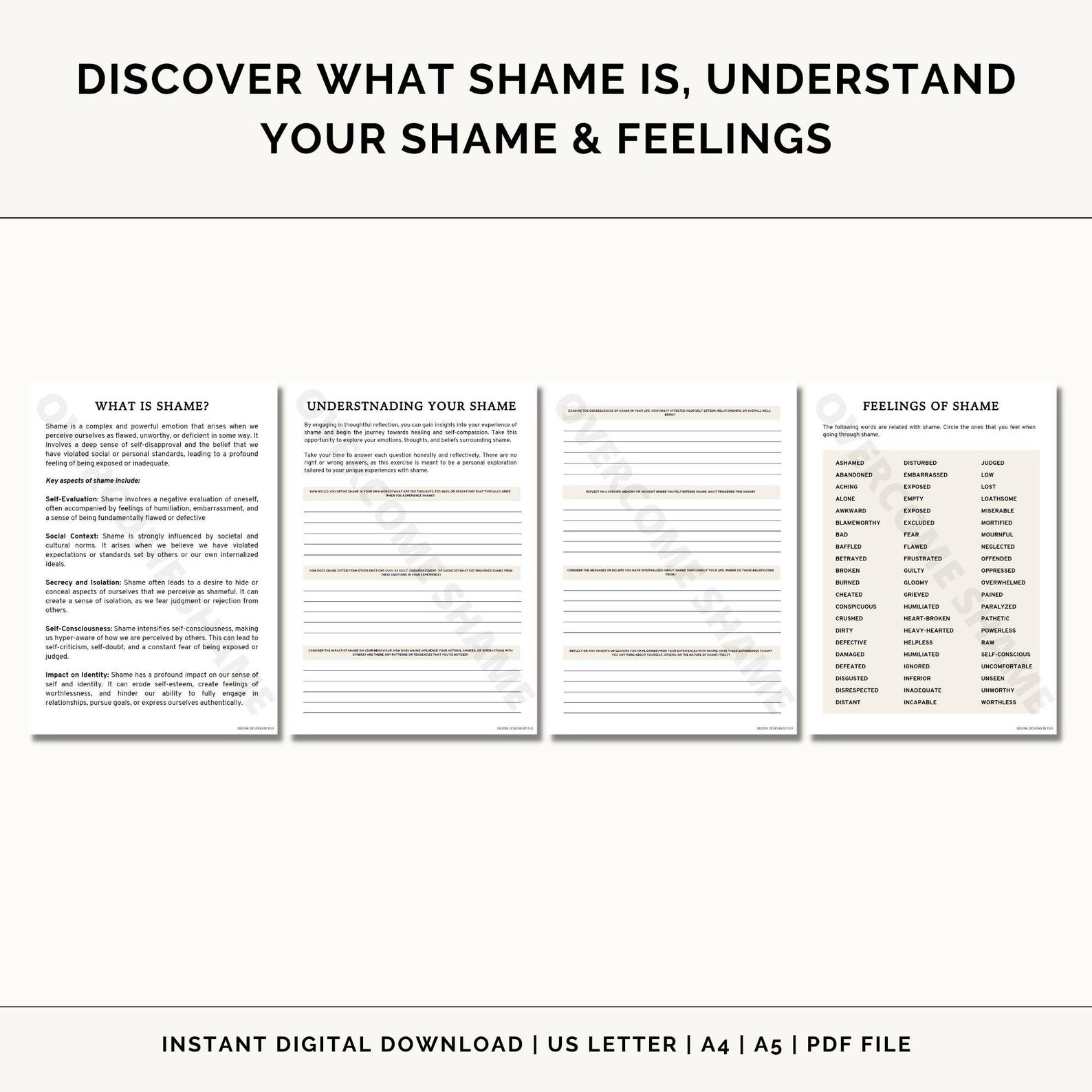 Overcome Shame Workbook Printable, Shame, Guilt, Embarrassment Distinct ...