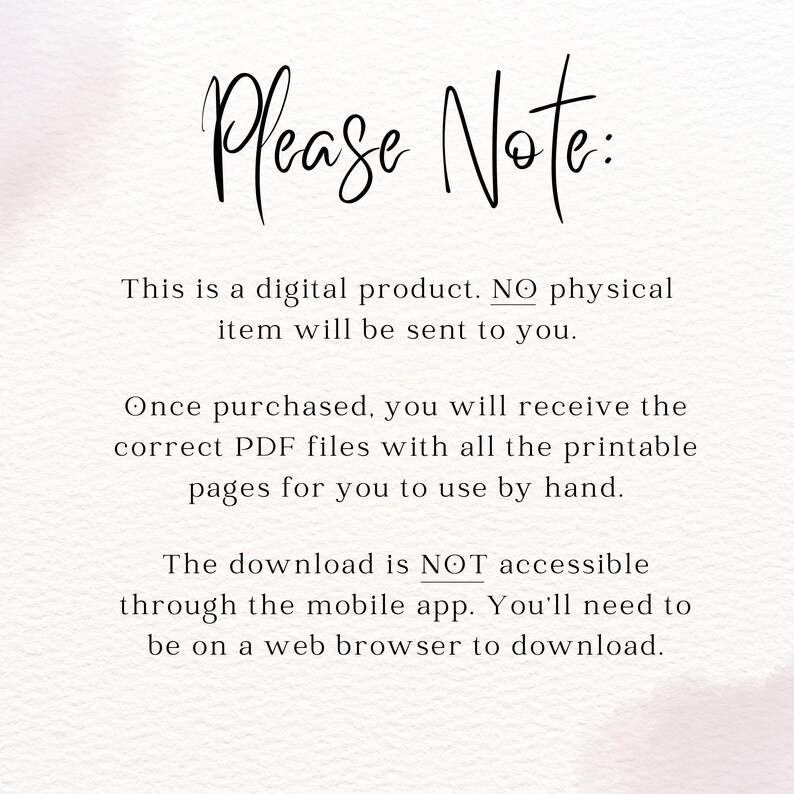 K&ouml;nnte beinhalten: Text auf wei&szlig;em Hintergrund, der lautet: "Bitte beachten Sie: Dies ist ein digitales Produkt. Es wird KEIN physisches Produkt versandt. Nach dem Kauf erhalten Sie die korrekten PDF-Dateien mit allen druckbaren Seiten, die Sie von Hand verwenden k&ouml;nnen. Der Download ist NICHT &uuml;ber die mobile App zug&auml;nglich. Sie m&uuml;ssen einen Webbrowser verwenden, um herunterzuladen."