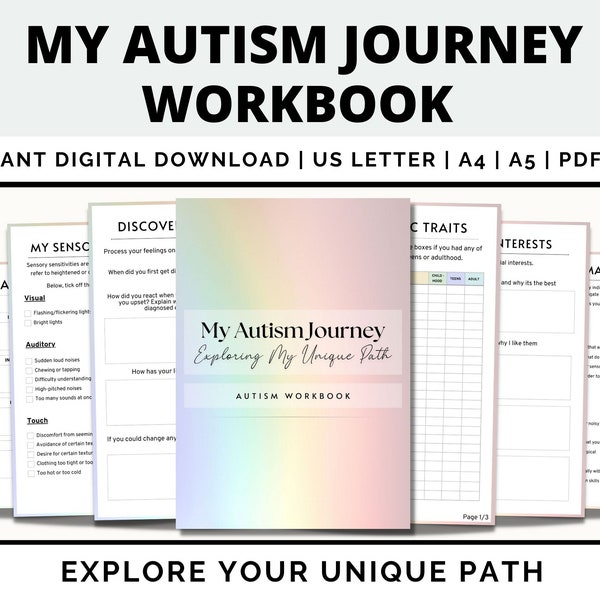 Werkmap voor autisme, autisme werkbladen, autisme dagboek, sensorisch dagboek, autisme bewustzijn, autisme bronnen, autisme afdrukbaar, ASS, PDF