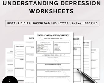 Depression Arbeitsblätter, Depression Journal, Depressionstherapie, CBT Arbeitsblätter, Therapie Arbeitsblatt, Depression Planer druckbar, PDF