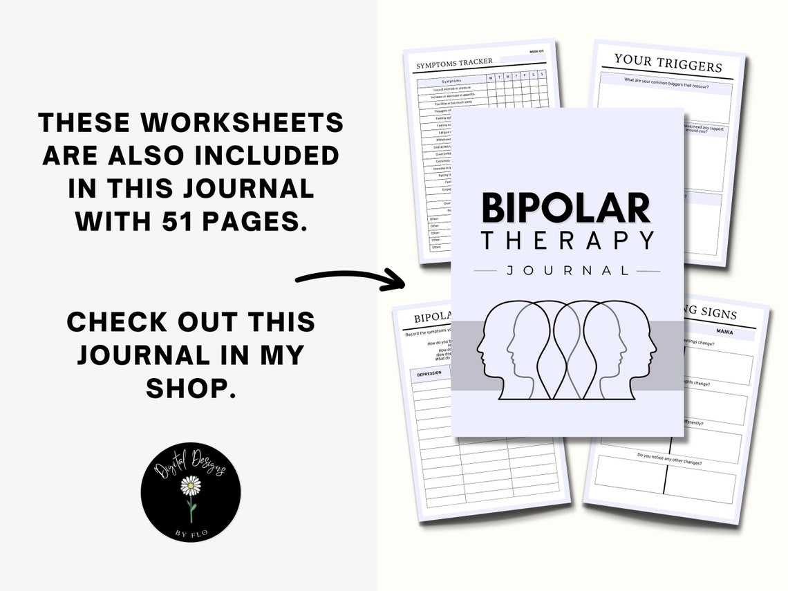 Bipolar Therapy Worksheets, Bipolar Journal Printable, Bipolar Disorder