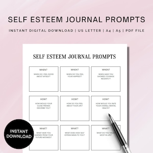 Printable Self-Esteem Journal Prompts, Self Esteem Worksheet, Self Esteem Workbook, Therapy Worksheets, Journal Prompts, Self Confidence