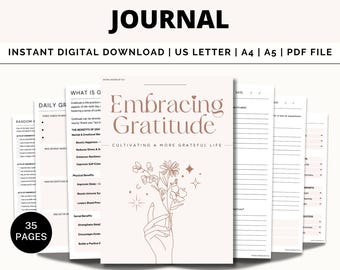 Gratitude Journal Printable, Daily Gratitude, Gratitude Guided Worksheets, Personal Development, Build Self-Esteem, Values & Self-Confidence