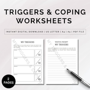 Triggers And Coping Worksheet Printable, Trigger Processing Worksheets, Thought Processing Journal, Therapy Worksheet, Trigger Tracker, PDF