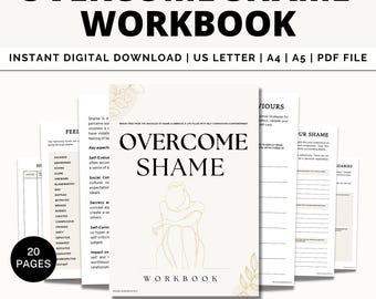 Overcome Shame Workbook Printable, Shame, Guilt, Embarrassment Distinct Emotions, Self-Esteem, Setting Boundaries, Therapy Workbook, PDF