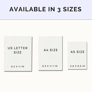 K&ouml;nnte beinhalten: Drei wei&szlig;e Papierformate mit Text, der die Gr&ouml;&szlig;e und die Abmessungen in Zoll angibt. US Letter Format ist 8,5 x 11 Zoll, A4 Format ist 8,3 x 11,7 Zoll und A5 Format ist 5,8 x 8,3 Zoll.