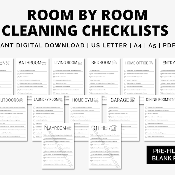 Cleaning Checklist, Printable Room by room Cleaning Cards, Cleaning Planner, House Chore Chart, Family & Kids Cleaning Schedule, adhd, PDF