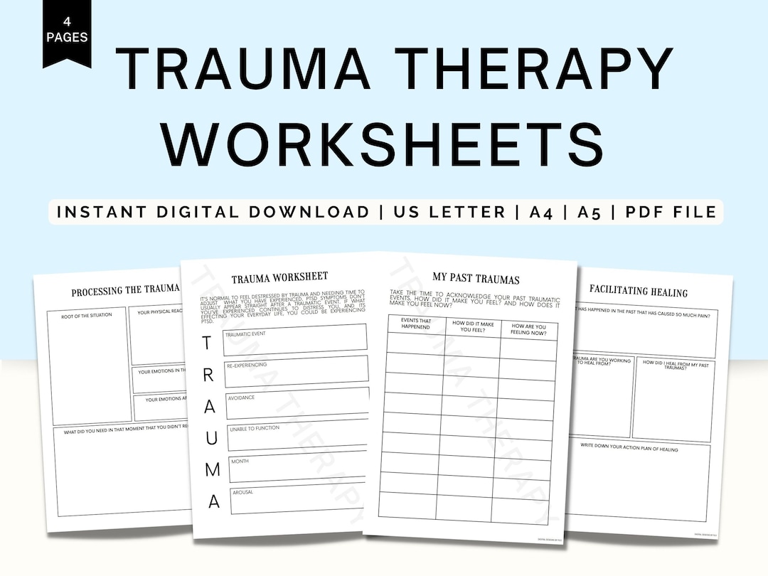 Trauma Therapy Worksheets, Trauma Workbook, Trauma Therapy, Trauma Journal, PTSD Journal, Self