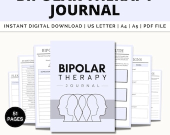Bipolar Journal Printable, Bipolar Mood Tracker, Bipolar Disorder, Anxiety, Bipolar Awareness, Manic, Depressive, Mental Health, PDF
