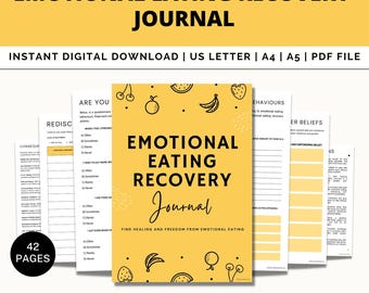 Journal de récupération de l'alimentation émotionnelle, Suivi de l'alimentation émotionnelle, Traitement des aliments, Habitudes alimentaires, Feuilles de travail sur les troubles de l'alimentation, Auto-assistance, Thérapie