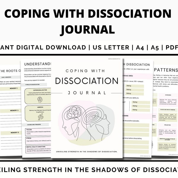 Printable Dissociation Journal, Dissociative Disorders, Trauma Therapy Worksheets, PTSD, Identity Disorder, cbt Trauma Healing, Planner, PDF