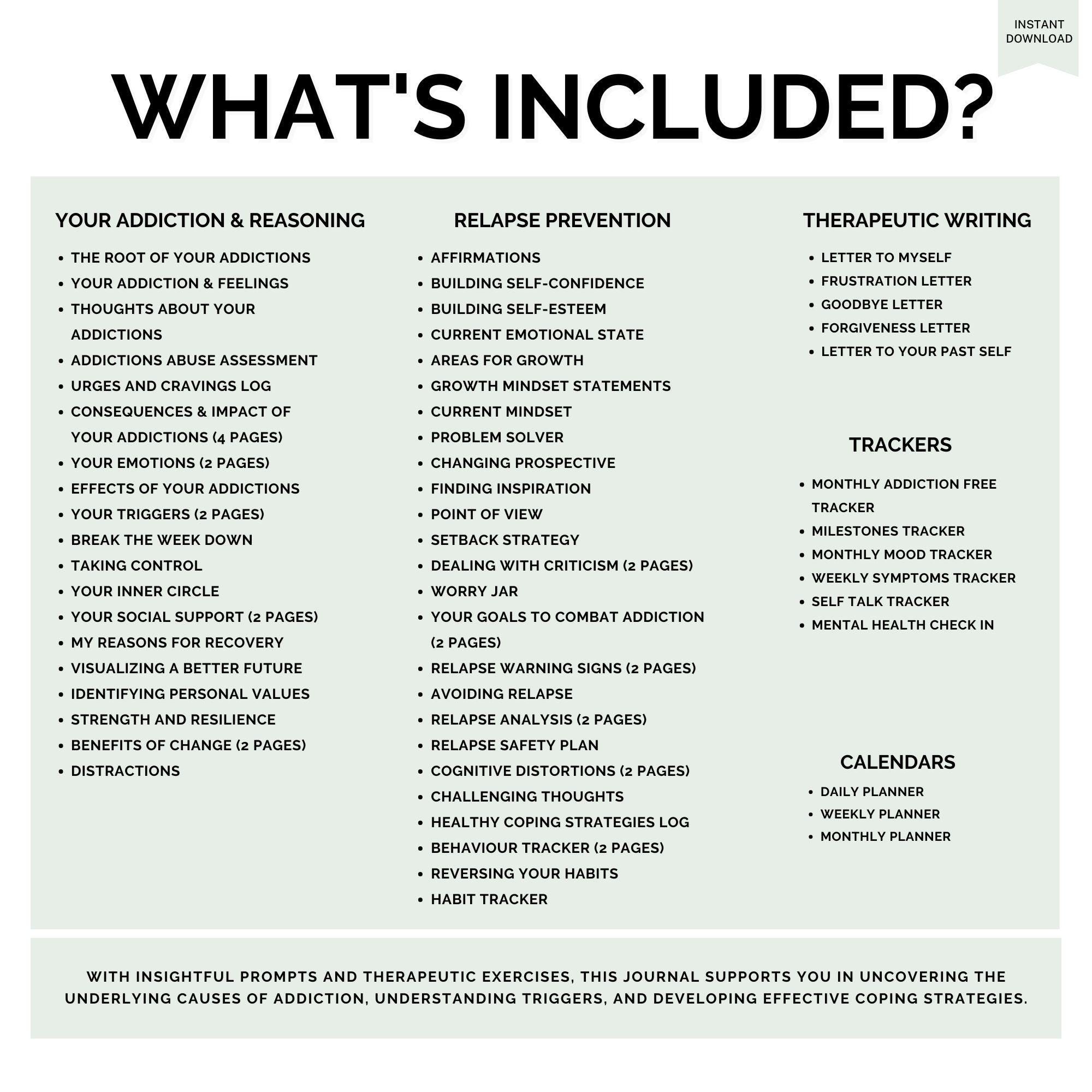Addictions Recovery Folder Addiction Recovery Worksheets Printable, Addiction Recovery Journal ...