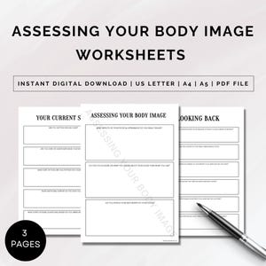 Body Image Worksheets, Body Positivity Workbook, Therapy Worksheet, Confidence Worksheet, Assess Your Body Image, Mental Health, PDF