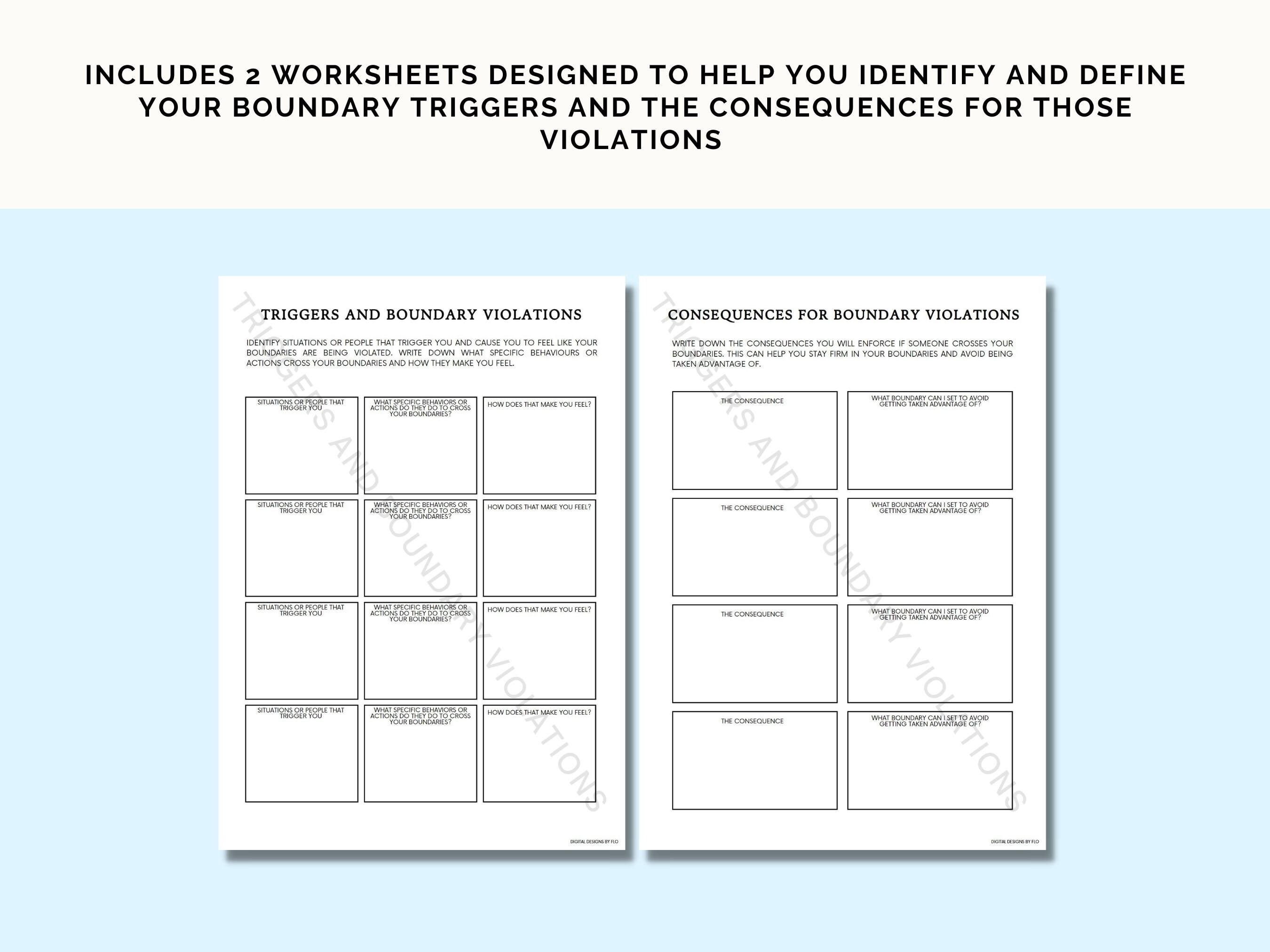 Triggers and Boundary Violations Worksheet, Setting Boundaries ...