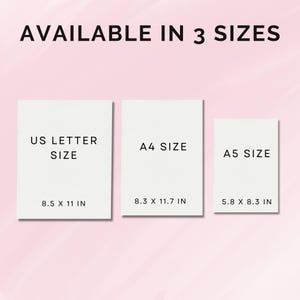 Pu&ograve; includere: Tre carte bianche con testo nero che mostrano le diverse dimensioni disponibili per una stampa. Le dimensioni sono US Letter (8,5 x 11 pollici), A4 (8,3 x 11,7 pollici) e A5 (5,8 x 8,3 pollici).