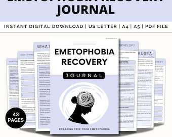 Emetophobia Recovery Journal, Phobia Worksheets for Managing Anxiety and Fear, Fear Processing, Avoidance, CBT, Social Anxiety, Self-help