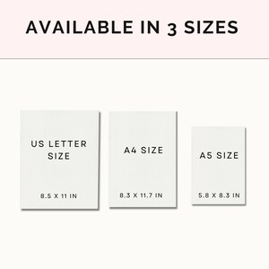 K&ouml;nnte beinhalten: Drei wei&szlig;e Papierkarten mit Text, der die verf&uuml;gbaren Gr&ouml;&szlig;en f&uuml;r einen Druck angibt: US Letter (8,5 x 11 Zoll), A4 (8,3 x 11,7 Zoll) und A5 (5,8 x 8,3 Zoll).