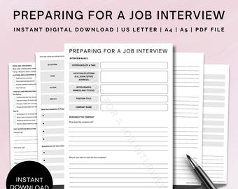 Job Interview Prep Worksheets, STAR Method Practice Sheet, Sample Questions, Interview Checklist, Application Tracker, Job Hunt, Career Path