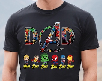 Personalized Avengers Dad and Mom Shirt With Kids Names Shirt,Marvel Shirt,Fathers Day Tee,All Superhero Characters,Gift for Dad,Mom,Grandma