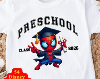 Personalized Superhero Graduation Shirt 2026, 54 Disney Characters Senior Class T-Shirt, Spidey Preschool Graduate Gift, Kids Birthday Tee