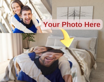 Custom Photo Fleece Sherpa Blanket, Personalized Gift