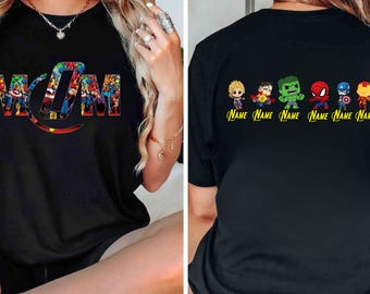 Personalized Avengers Mom and Dad Shirt With Kids Names Shirt,Marvel Shirt,Fathers and Mothers Day Tee,All Superhero Characters,Gift for Mom