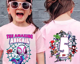 Personalized Ghost Spider Birthday Girl Shirt: Spidey and Friends Theme Party, Family Matching Tee, Adult, Youth, Kids Unisex Shirts