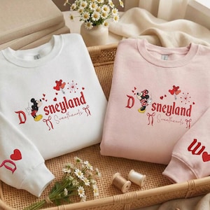 Embroidered Disneyland Minnie, Mickey Couple Sweatshirt, Hoodie, Tshirts Valentine Day Trip image 1