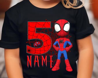 Custom Spidey Birthday Shirt: Family Matching Spidey Tee, Spider Name, Spidey and his Amazing Friends Shirt, Superhero Tee,Sweatshirt,Hoodie