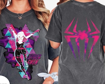 Comfort Colors® Spider Gwen Shirt,Retro Glitch Superhero Girl Front Back Print Tee,Ghost Spider Vintage Acid Wash Shirt,Cyberpunk SpiderHero