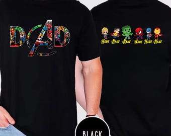 Personalized Avengers Dad and Mom Shirt With Kids Names Shirt,Marvel Shirt,Fathers Day Tee,All Superhero Characters,Gift for Dad,Mom,Grandma