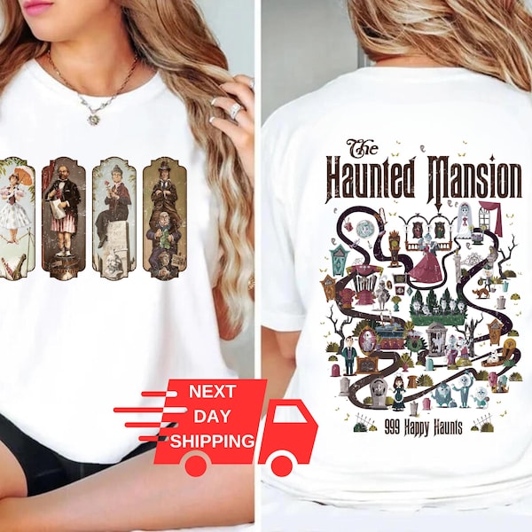 The Haunted Mansion Double Sided Shirt, Retro The Haunted Mansion Map, Stretching Room Shirt, Halloween Party Shirt Matching Trip