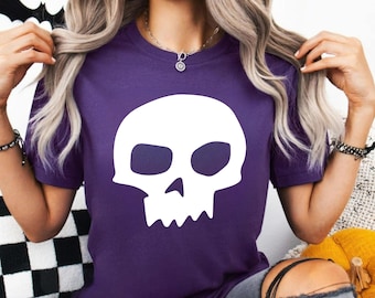 Retro Skull Shirt, 90s Movie Skull Tee, Purple Skull Graphic Shirt, Halloween Skeleton T-Shirt, Nostalgic Skull Tee, Spooky Movie Fan Shirt