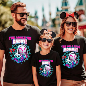 Personalized Ghost Spider Birthday Girl Shirt: Spidey and Friends Theme Party, Family Matching Tee, Adult, Youth, Kids Unisex Shirts afbeelding 2