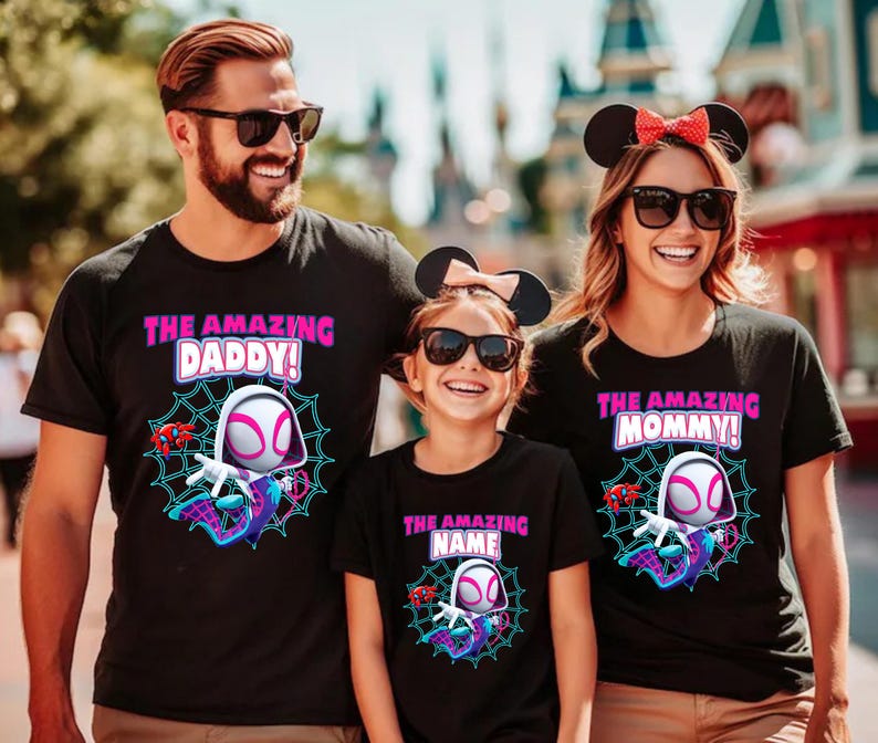 Personalized Ghost Spider Birthday Girl Shirt: Spidey and Friends Theme Party, Family Matching Tee, Adult, Youth, Kids Unisex Shirts afbeelding 2