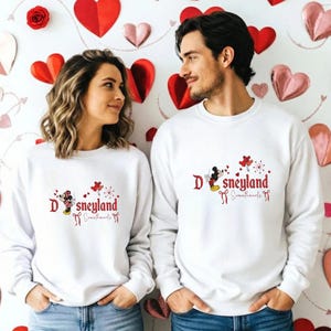 Embroidered Disneyland Minnie, Mickey Couple Sweatshirt, Hoodie, Tshirts Valentine Day Trip image 6