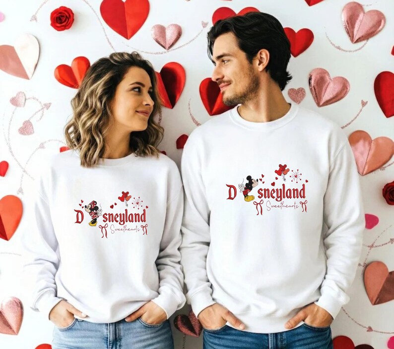 Embroidered Disneyland Minnie, Mickey Couple Sweatshirt, Hoodie, Tshirts Valentine Day Trip image 6