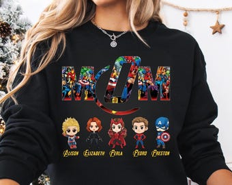 Personalized Avengers Dad and Mom Shirt With Kids Names Shirt,Father's Day Tee,Marvel All Superhero Characters,Gift for Mom, Dad, Grandma