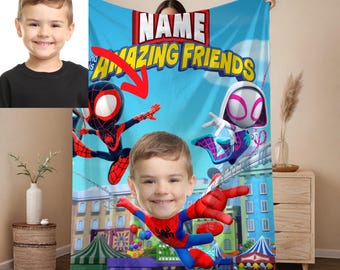 Personalized Spidey and Friends Velveteen Plush Blanket: Custom Photo, Birthday Gift,Christmas Gift, Gift for Boy, Gift for Grandson