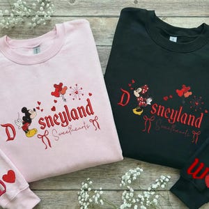Embroidered Disneyland Minnie, Mickey Couple Sweatshirt, Hoodie, Tshirts Valentine Day Trip image 3