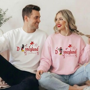 Embroidered Disneyland Minnie, Mickey Couple Sweatshirt, Hoodie, Tshirts Valentine Day Trip image 5