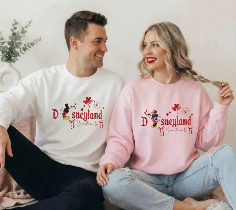 Embroidered Disneyland Minnie, Mickey Couple Sweatshirt, Hoodie, Tshirts Valentine Day Trip image 5