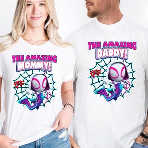 Personalized Ghost Spider Birthday Girl Shirt: Spidey and Friends Theme Party, Family Matching Tee, Adult, Youth, Kids Unisex Shirts afbeelding 4