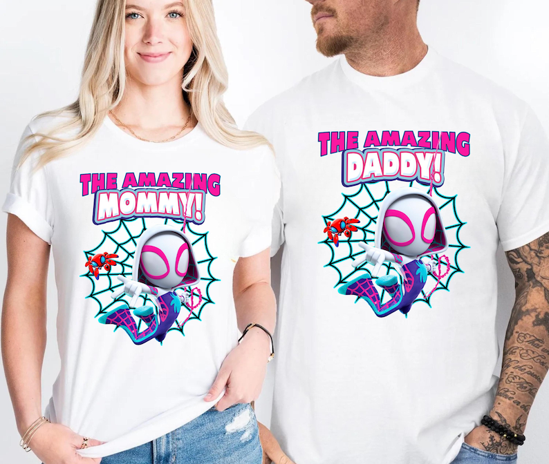Personalized Ghost Spider Birthday Girl Shirt: Spidey and Friends Theme Party, Family Matching Tee, Adult, Youth, Kids Unisex Shirts afbeelding 4