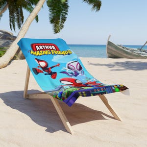 Personalized Spiderman Beach Towel: Custom Name, Kids Birthday Gift