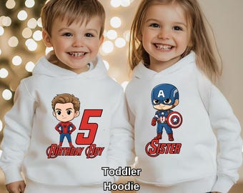 Personalized Superhero Birthday Sweatshirt and Hoodie, Family Matching Avengers Gift, Sweatshirt, Marvel Shirt, Cute Superhero Shirt