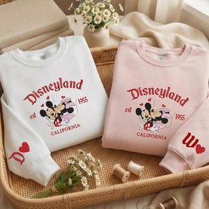 Embroidered Disneyland Minnie, Mickey Couple Sweatshirt, Hoodie, Tshirts Valentine Day Trip image 4